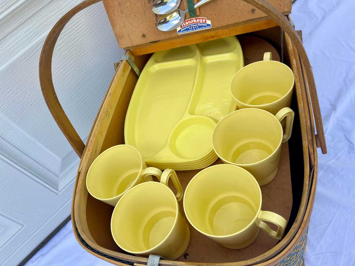 left: Mid-Century American picnic basket