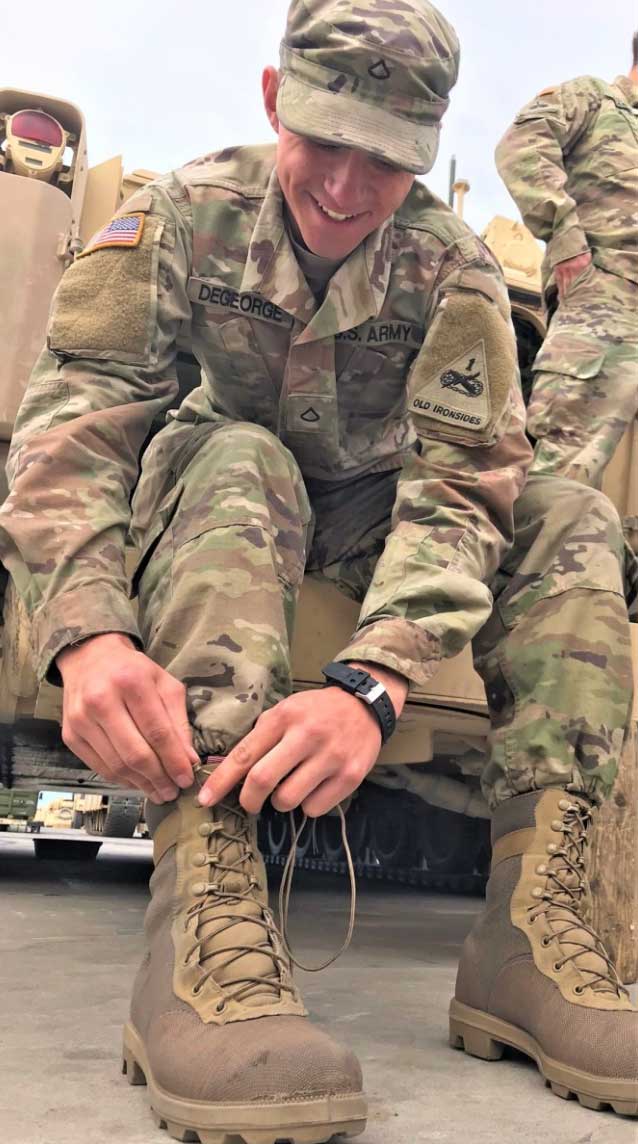 Military-issued steel-toed boots